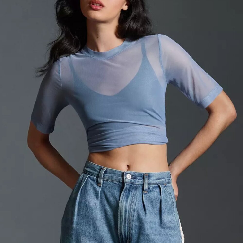 Porridge Mesh Half-Sleeve Top